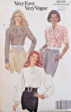 Vogue Sewing Pattern 8539 Misses Blouse 3 Variations Sizes 18-22 VTG 90s CUT