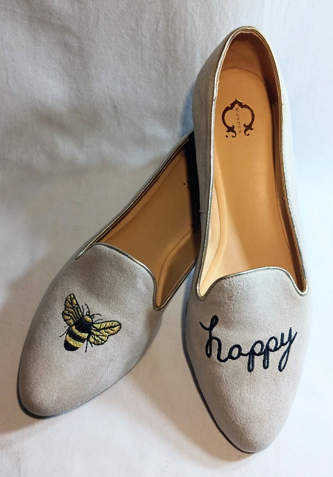 C. Wonder Celeste Bee Happy Wm's 8M Bordado Gamuza Planos Sin Cordones Beige Dorado Foto 2 de 4