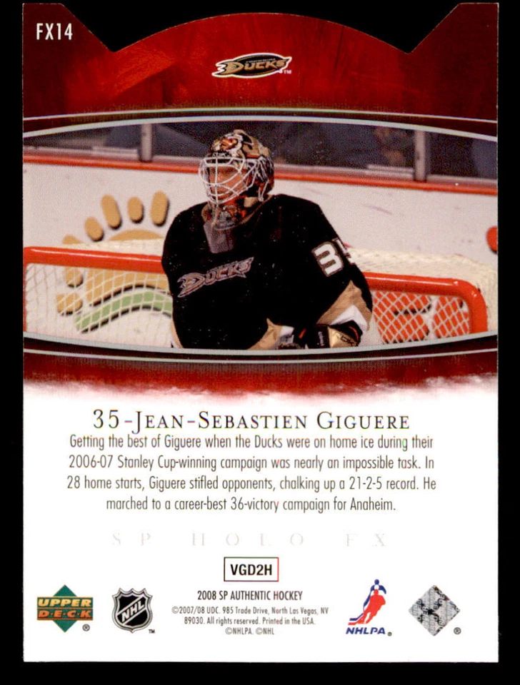 2007-08 SP Authentic Holoview FX Die Cuts #FX14 Jean-Sebastien Giguere - Image 2 of 2