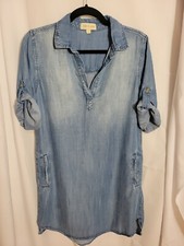 Cloth & Stone Chambray Dress 3/4 Sleeve Blue Small V-Neck