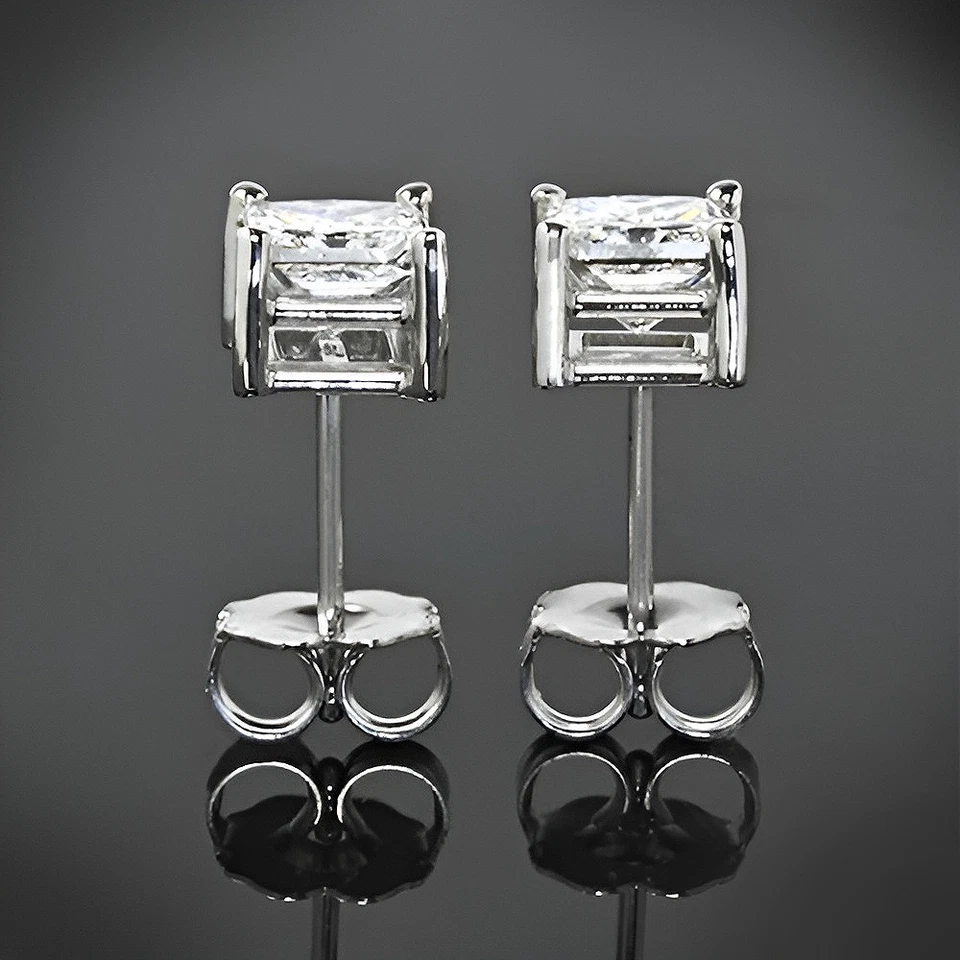 Women Studs Earring Diamond Princess Cut Lab Grown 2 Carat 18k White Gold - Image 4 of 4
