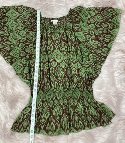 Sundance Silk Green Ikat Print Blouson Blouse Boho Sz M EXCELLENT - Picture 6 of 7