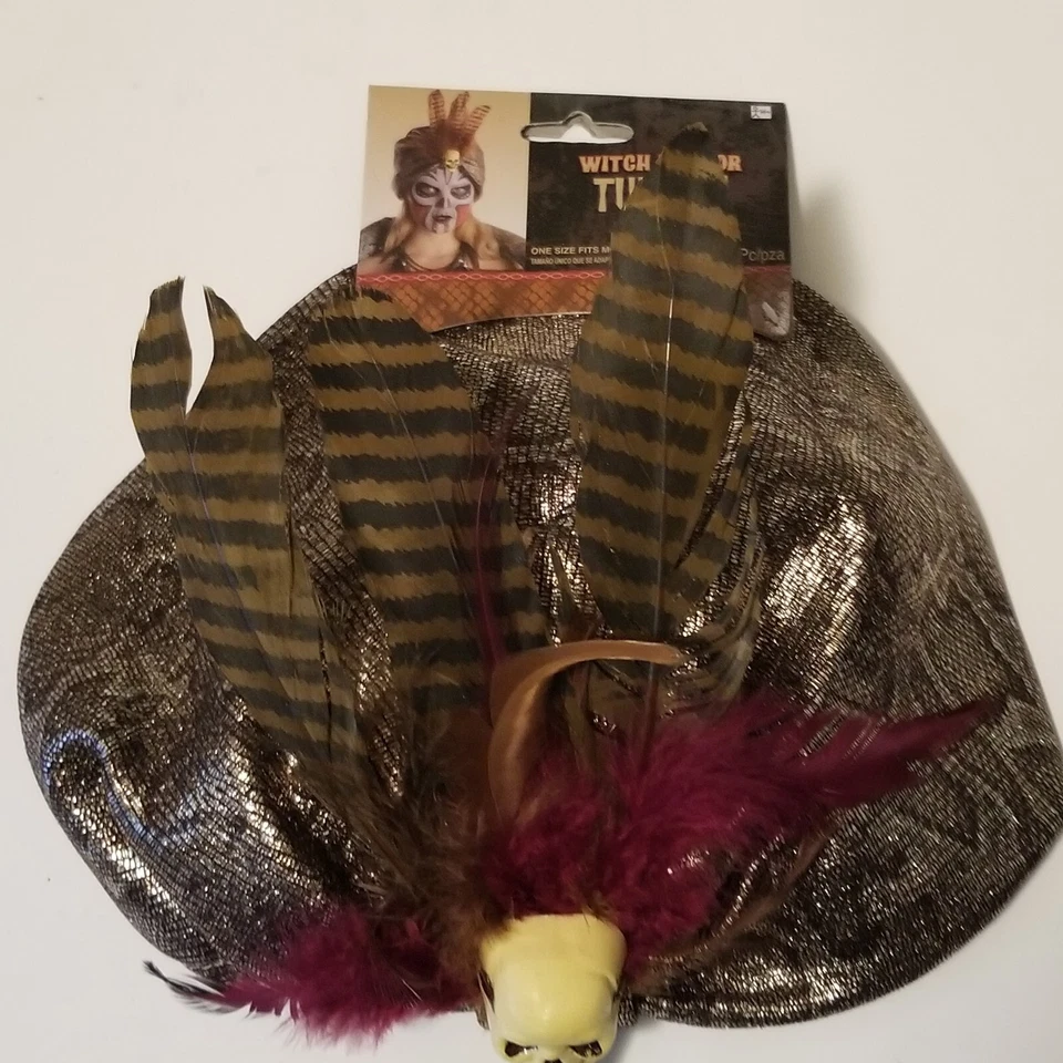Шляпа-тюрбан ведьма доктор вуду череп перья костюм для Хэллоуина для взрослых - Изображение 2 из 4