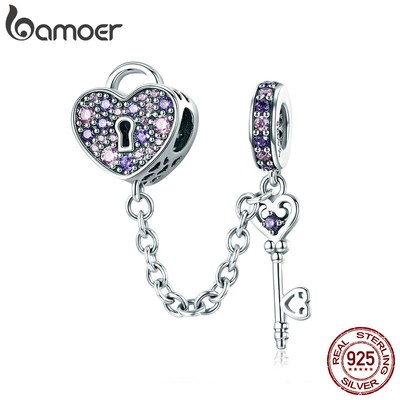 Bamoer S925 Sterling Silver "Key To My Heart" Charm With Cubic Zirconia - For Bracelets & Jewelry 4 thumbnail image