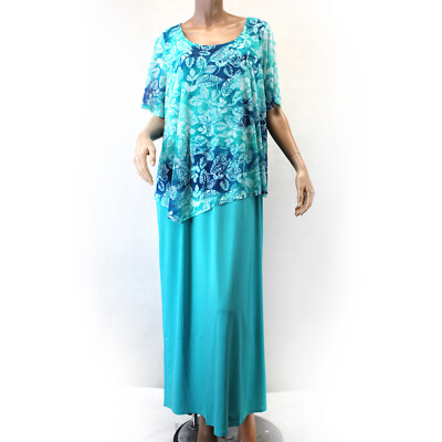 Catherines Plus Floral Transparent Sleeve Two-Tiered DRESS 0X 14/16