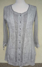 Damen Shirtjacke / Bluse, hellgrau, Body needs by Minootex, langarm, Gr. 38, NEU