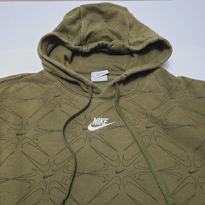 在庫確認必須!★MEN'S NIKE SPORTSWEAR CLUB AOP HOODIE Nike Club Center Swoosh Hoodie AOP All Over Logo Olive Green