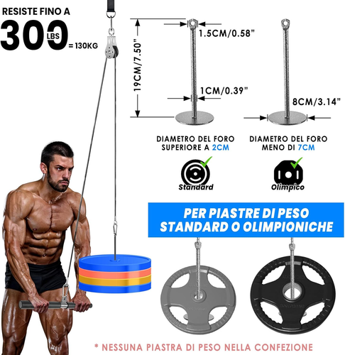 Carrucola Palestra Con Barra Lat Machine, DIY Fitness Attrezzi Set Cavi Petto Pu - Foto 4 di 12