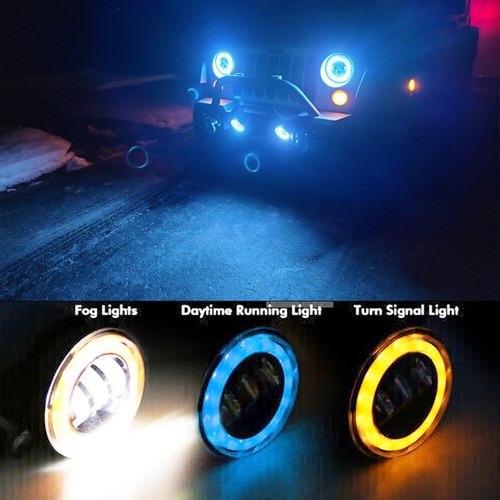 Halo Blue DRL 7" LED Headlights 4" Fog Lights Combo Kit Fit Jeep Wrangler JK JKU - Picture 10 of 19