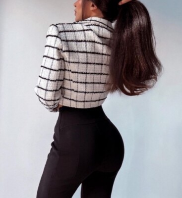 ZARA NWT SS22 PLAID Tweed CROPPED JACKET + Shorts Set BLACK-WHITE