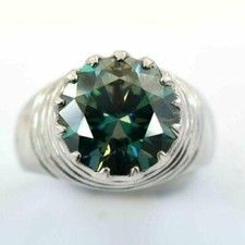 7 Ct. Round Blue Diamond Heavy Look Solitaire Men's Ring In 925 Sterling Silver