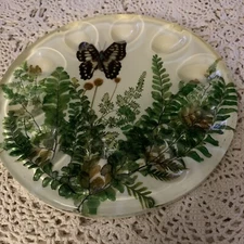 Vintage Acrylic Resin Deviled Egg Plate with Dried Flowers and Butterfly