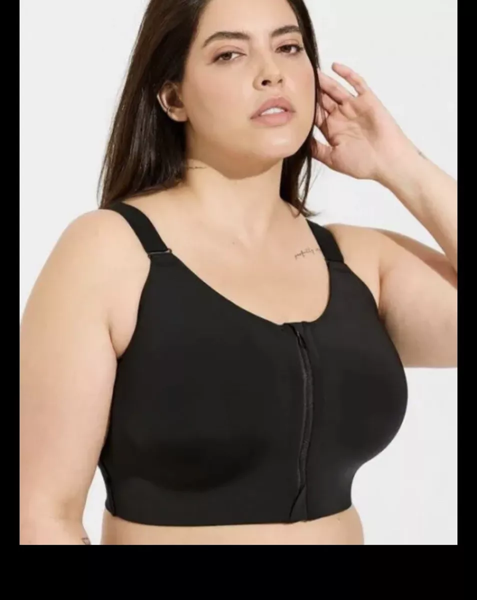 NWT Torrid High Impact Zip Front Wireless Sports Bra Size 46C Black Full  Coverag