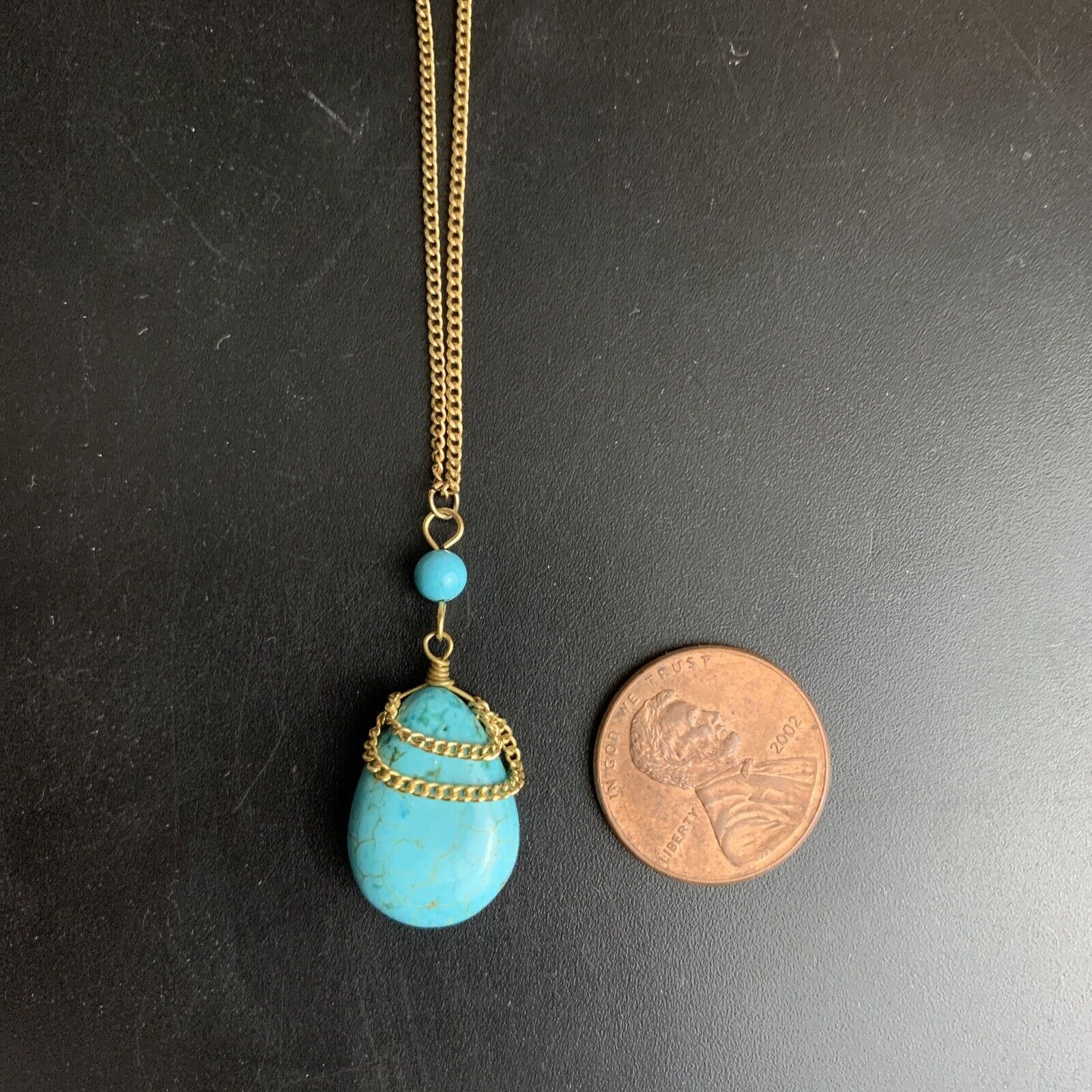 Dainty Faux Turquoise Pendant Necklace Gemstone T… - image 4