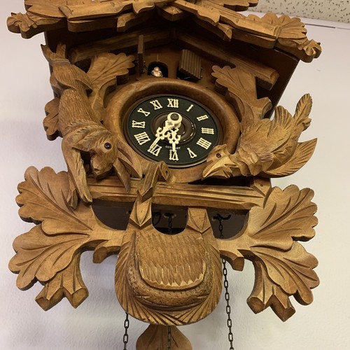ATQ Schatz Black Forest German Hand Carved Walnut 20" Hunter Cuckoo Clock 1 Day - Picture 11 of 21