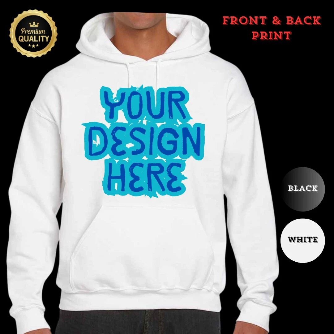 Personalised Printed Hoodie Custom Image Text Unisex Mens Women's GILDAN COTTON