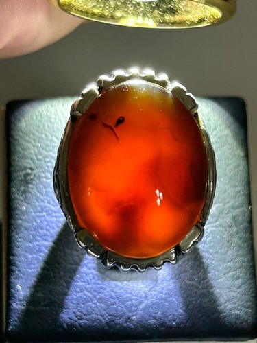 Heavy Handmade Men 990 Silver Ring Big Natural Yemen Aqeeq عقيق يمني صياغة عارف - Picture 7 of 18
