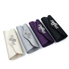 Elegant Satin Flap Rhinestones Flower Ribbon Clutch Evening Bag - Diff Colors