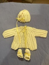 Vintage Beautiful Knit Yellow Sweater Booties and Bonnet Set Infant
