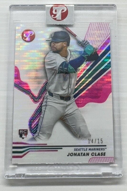 2024 Topps Pristine Jonatan Clase Encased Pink Refractor Rookie #14/15 Mariners