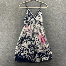 Vintage 90s Dress Womens M Floral Sequins Beaded Babydoll Sleeveless Y2K Fairy