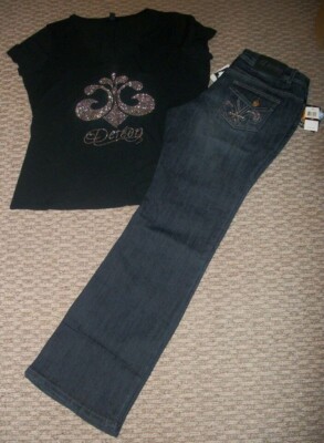 NWT DEREON BOOT CUT JEANS SZ 14 & STUDDED LOGO TOP WOMEN'S PLUS SZ 1X 14 16