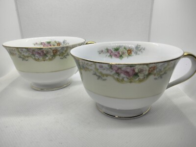 Noritake Tea Coffee Cup N73 Blue and Yellow Border Florals c1940