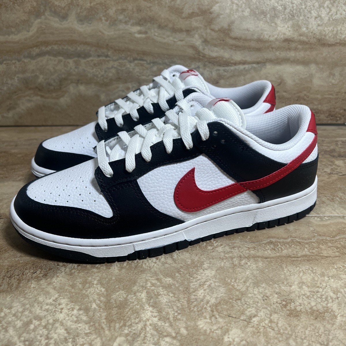 Nike Dunk Low Retro Red Swoosh Panda Black White Shoes Men's Sizes