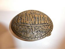 VTG Frontier Hotel Las Vegas Nevada Casino Brass Belt Buckle 3 1/4" x 2 1/2"
