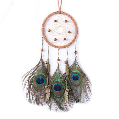Boho Dream Catcher Peacock Feather Kit DIY Wall Hanging Dreamcatcher Room Decor - Picture 1 of 18