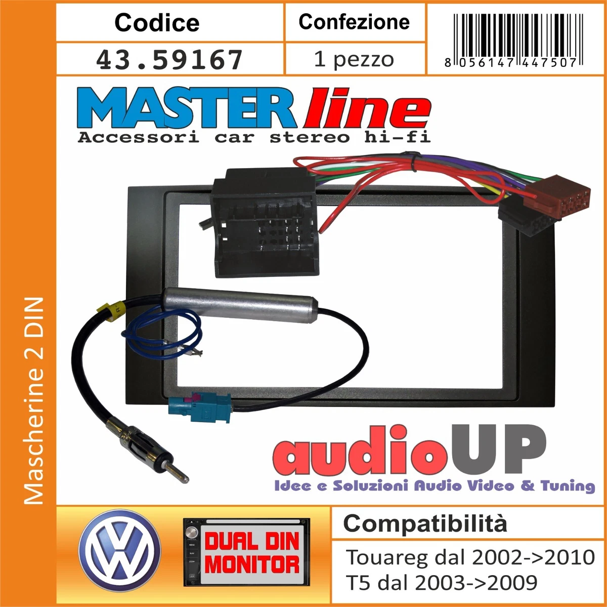 Telaio Adattatore 2 DIN In Plastica Per Autoradio – Compatibile Con VW Caravelle T5, Multivan T5, Touareg (4L), Transporter T5