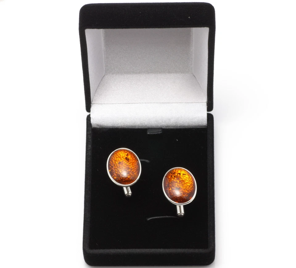 GEMELOS NATURALES ÁMBAR BÁLTICO PLATA ESTERLINA 925 Elegancia Clásico Ovalado y Caja Foto 4 de 4