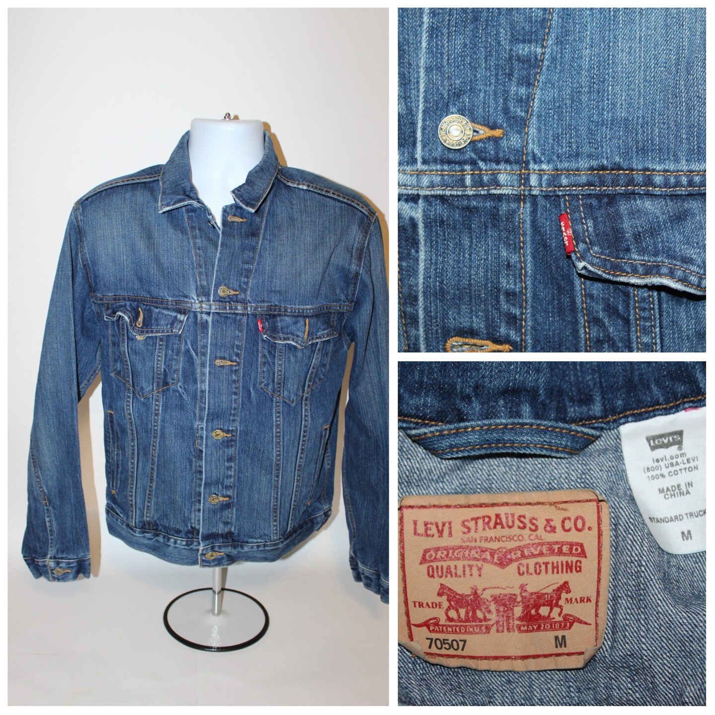 Mens Levis Denim Jacket Button Front Standard Trucker… Gem