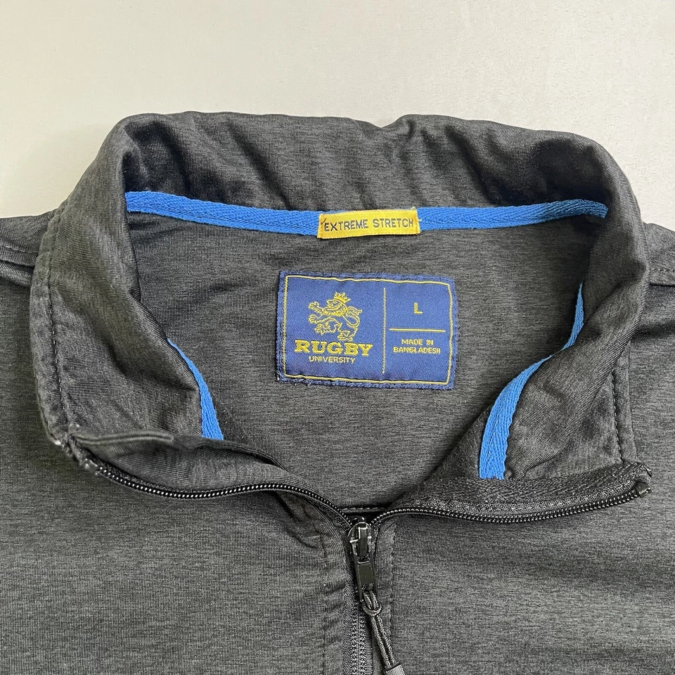 Chaqueta Rugby Universitaria Para Hombre Grande Negra 1/4 Cremallera Extrema Elastizada Ropa Activa Foto 4 de 4