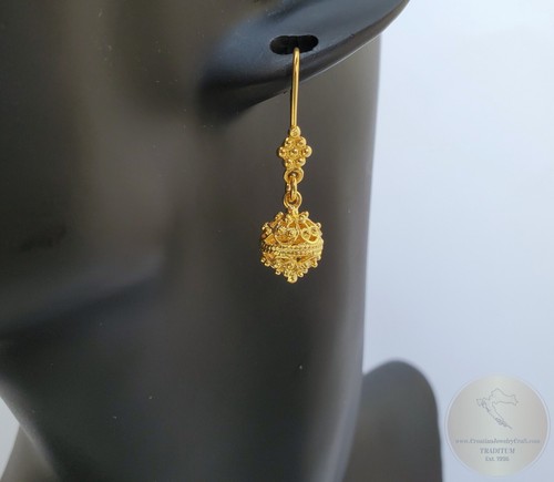 14k Gold Earrings, Traditional Croatian Filigree, Ethnic Dubrovnik Ball Earring - 第 6/10 張圖片
