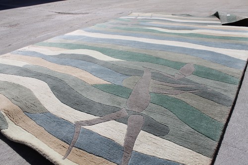 R17701 Bold Stripe Green Color Tibetan Woolen Area Rug 6' X 9' handmade in Nepal - Picture 7 of 9