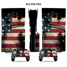 Fits PS5 PRO Disc Console  2 Controller American Flag Vinyl Wrap Skin Decal