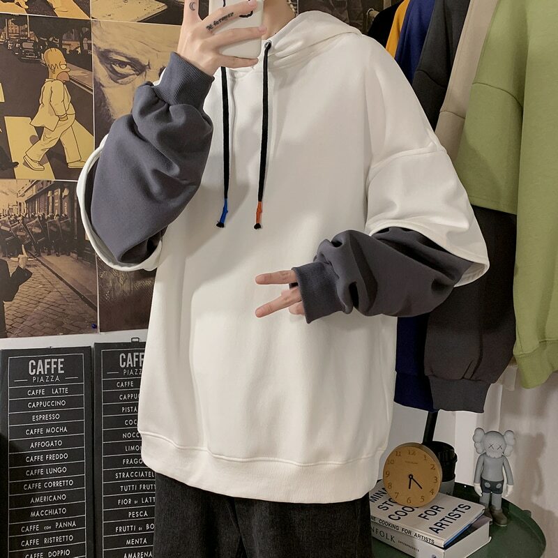 Men Fashion Patchwork Casual Oversized Hoodies Hip Hop Sweatshirt  Streetwear | eBay