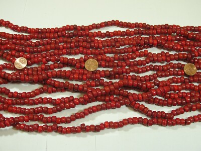 15 Strands 22'' Blood Red Pony Glass Beads Wholesale Bulk Lot (6mm x 9mm) (U)