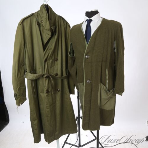 Anonymous Vintage United States Governmental Army Green DB Trench Coat + Liner L - Picture 1 of 16