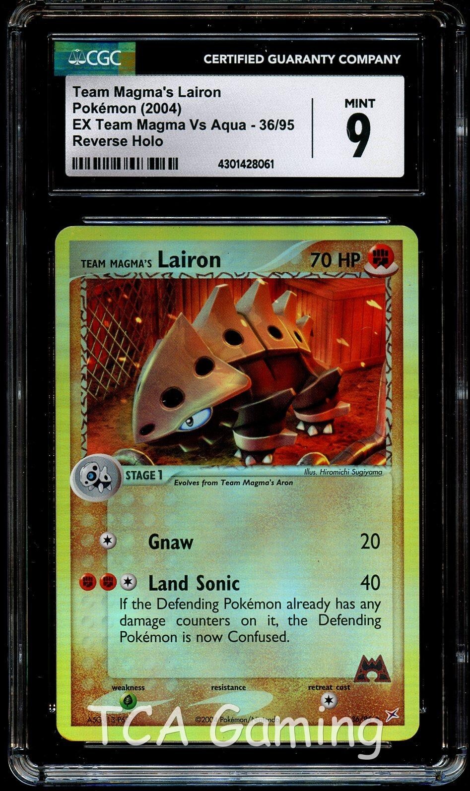 PSA 9 MINT Team Magma's Lairon 36/95 REVERSE HOLO Pokemon Card 061
