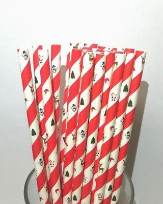 VIVIFS 25 x 20CM /8" CHRISTMAS STRAWS BIODEGRADABLE Compostable