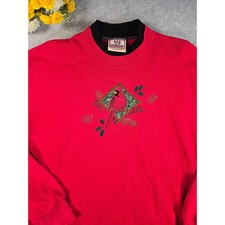 Vintage Top Stitch Morning Sun Cardinal Embroidered Crewneck Sweater Red Large