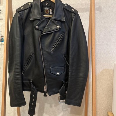 Schott One Star Double Riders Leather Jacket Black Mens 38 Made in USA Pre-Owned