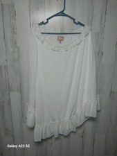 Show Me Your Mumu One Sleeve Asymmetrical Ruffle Tunic Blouse Large White
