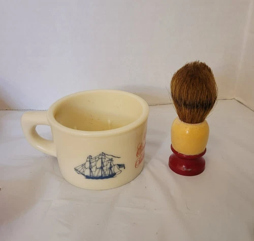 Vintage Old Spice Shulton Milk Glass Shaving Mug & Ever Ready Bakelite Brush USA