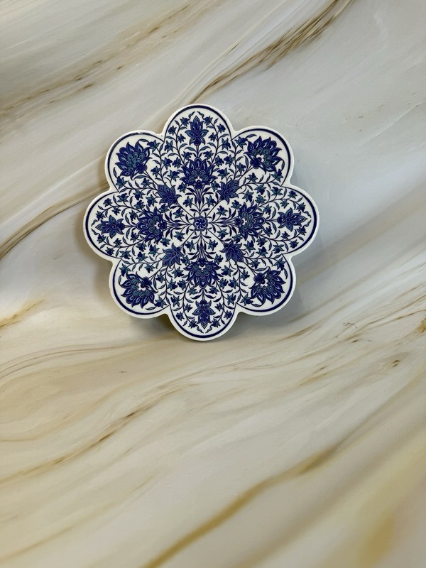 Turkish Trivet Handmade Blue Floral Ceramic Tile NEW