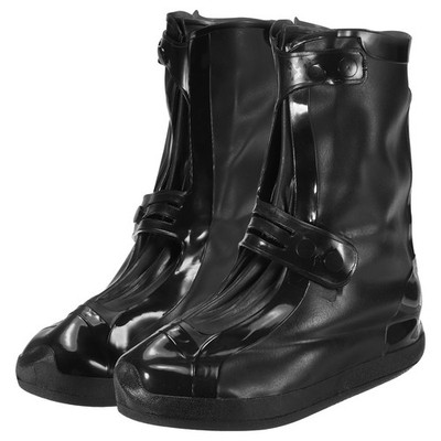 Waterproof Shoes Cover M PVC Overshoes Rain Galoshes with Double Buckle Black
