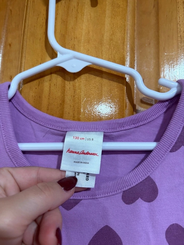 Vestido Hanna Andersson Niñas Talla 8 Púrpura Estampado Corazón 100% Algodón Bolsillo Foto 2 de 4