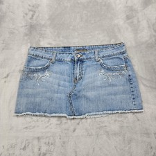 Vintage Jordache Skirt Womens 11/12 Blue Denim Micro Mini Rhinestones Frayed Hem